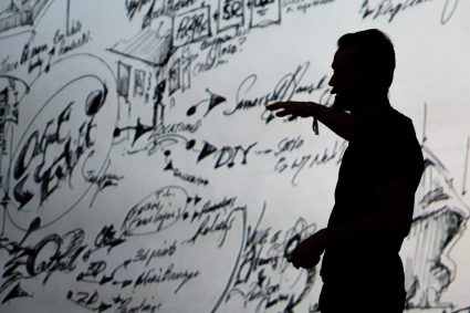 Scott with mind map planning the Figures & Form exhibition
