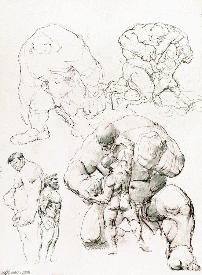 sketches - hercules versus the hulk.