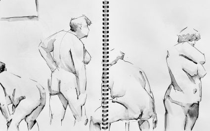 life drawing, four figures, pen and ink with wash