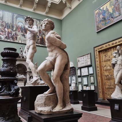 Cast court at the Victoria and Albert Museum, London. Casts of Michelangelo's David and Slaves.
