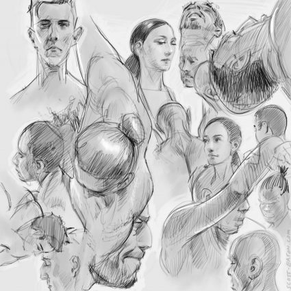 drawing from BodiesinMotion.photo - head studies from many angles